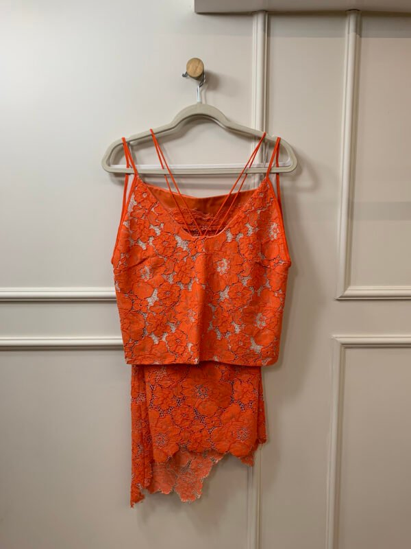 CONJUNTO LARANJA BLUSA CROPPED E SAIA RENDA ANIMALE 38/40