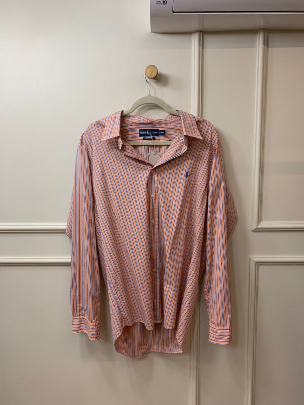 CAMISA LISTRADA FUNDO LARANJA COM AZUL RALPH LAUREN GGG