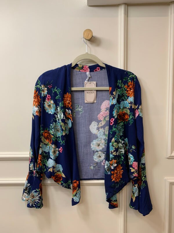 BLUSA CROPPED AZUL COM ESTAMPA FLORES MANGA LONGA HAGLER P