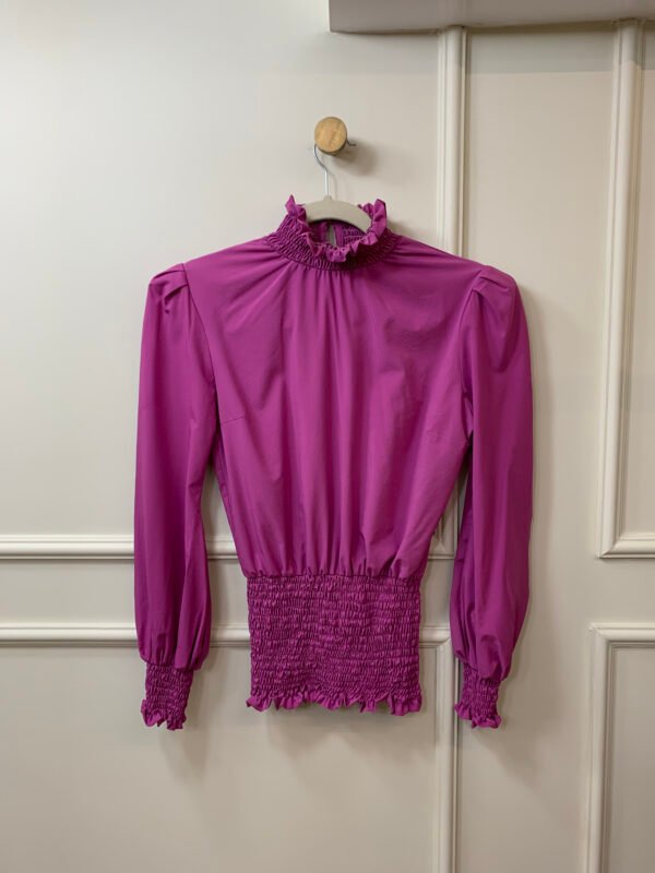 BLUSA ROSA MANGA COMPRIDA LASTEX CINTURA, PESCOÇO E MANGAS IT P