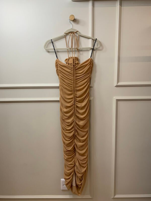 VESTIDO BEGE FRANZIDO DETALHE FLOR C.CLUB! 34 - Image 2
