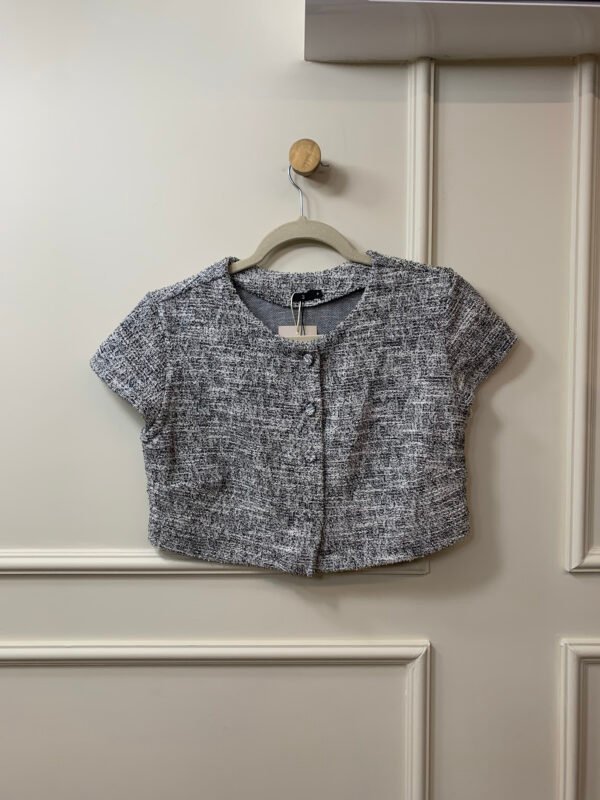 CONJUNTO TWEED CINZA MESCLA BLUSA BOTÕES E SAIA LOJA 3 P/M - Image 6