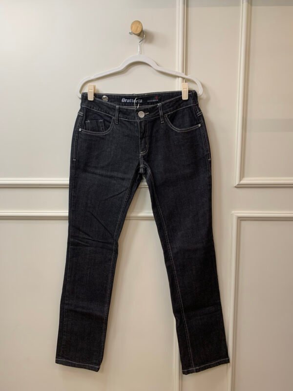 CALÇA JEANS PRETO COM PESPONTO BRANCO ORATTORIA 44