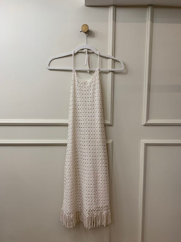 VESTIDO BBRANCO TRICOT E FRANJAS MARIA FILO P