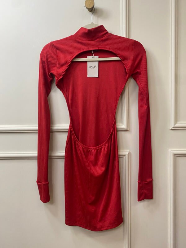 VESTIDO VERMELHO CANERLADO DE MANGA COMPRIDA, GOLA E COSTAS ABERTAS STACY TREND M - Image 2