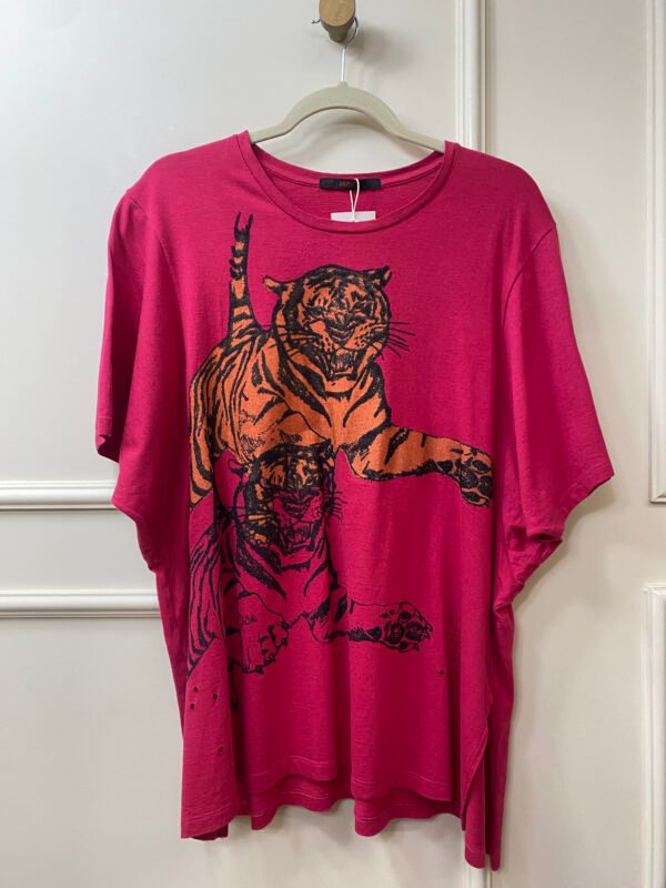 BLUSA ROSA ESTAMPA TIGRE BRILHO ANIMALE G/GG