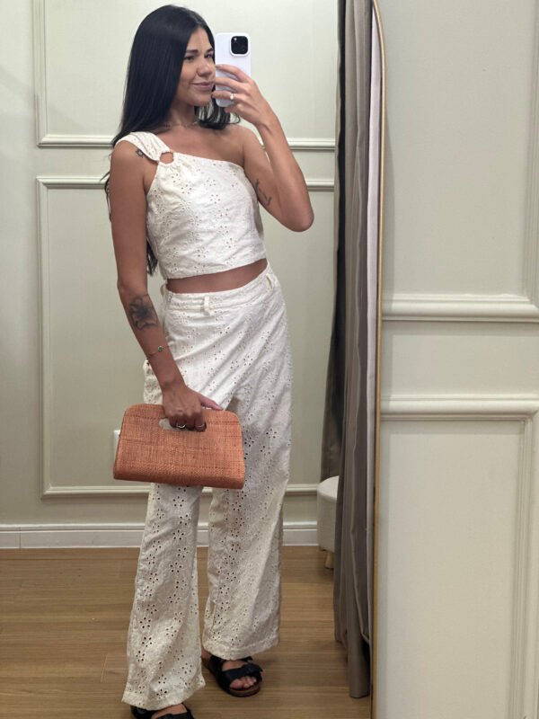 CONJUNTO RENDADO CALÇA E CROPPED SML P