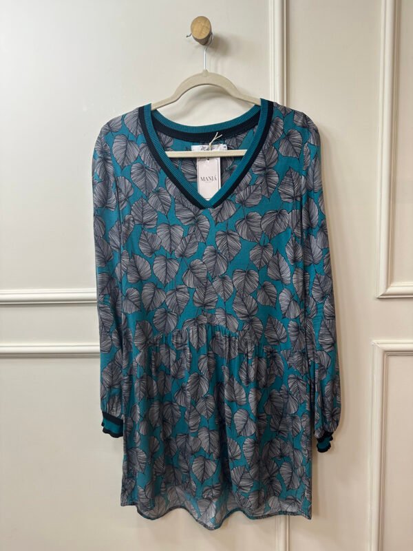 VESTIDO AZULMANGA COMPRIDA ESTAMPA FOLHAS ANIMALE 38