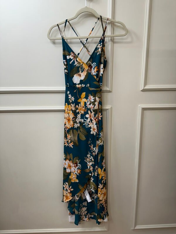VESTIDO LONGO VERDE ESTAMPADO AMARRAÇÃO FOREVER 21 P