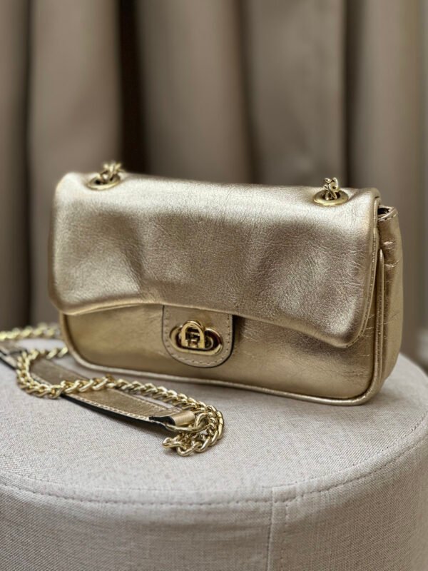 BOLSA DOURADA DE COURO ALÇA  REGULAVEL ANTONELLA U